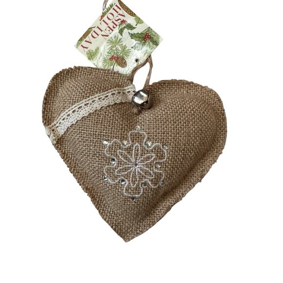 Burlap Rustic Country Style Holiday Christmas Ornaments (4) Heart Tree Bird - Picture 4 of 7